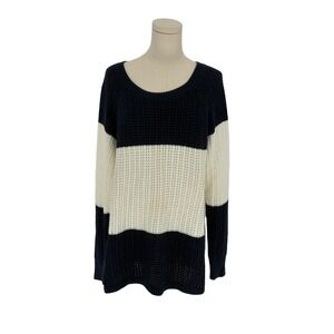 Gap Pop Text Crew Sweater XL Navy Blue Cream Colorblock Waffle Knit Cotton